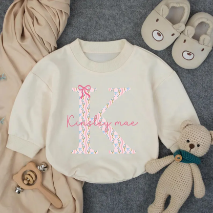 Custom Baby Initial Name Floral Romper Sweater, Custom Baby Romper Sweatshirt With Name BB0256