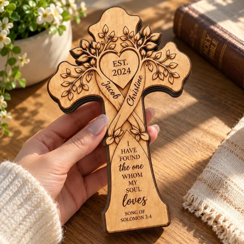 I Have Found The One Whom My Soul Loves Personalized Couple Name And Year Layer Wooden Plaque, Custom Christian Wedding Keepsake Wooden Block WD0999