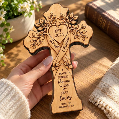 I Have Found The One Whom My Soul Loves Personalized Couple Name And Year Layer Wooden Plaque, Custom Christian Wedding Keepsake Wooden Block WD0999