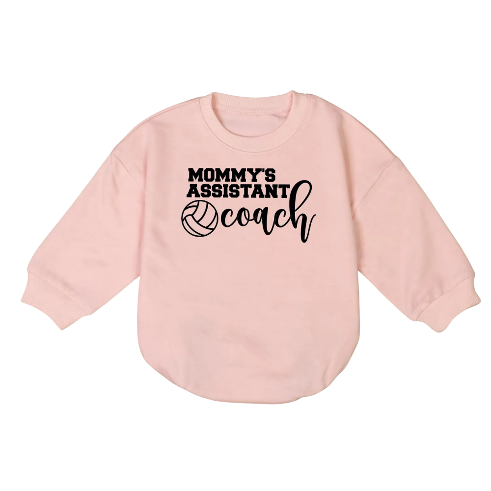 Mom's Assistant Volleyball Coach Baby Romper Sweatshirt, Baby Volleyball Romper Sweatshirt BB0695