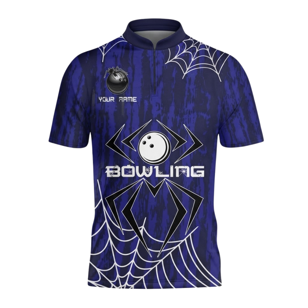 Custom Spider Blue Bowling Jersey For Men, Custom Spider Bowling Team Shirt BZ0938