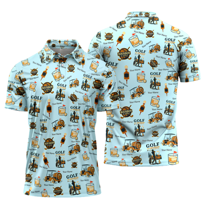 Golf And Bourbon Custom Name Golf Polo Shirt Men Blue, Custom Bourbon Golf Shirts GZ0288