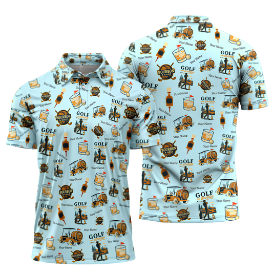 Golf And Bourbon Custom Name Golf Polo Shirt Men Blue, Custom Bourbon Golf Shirts GZ0288