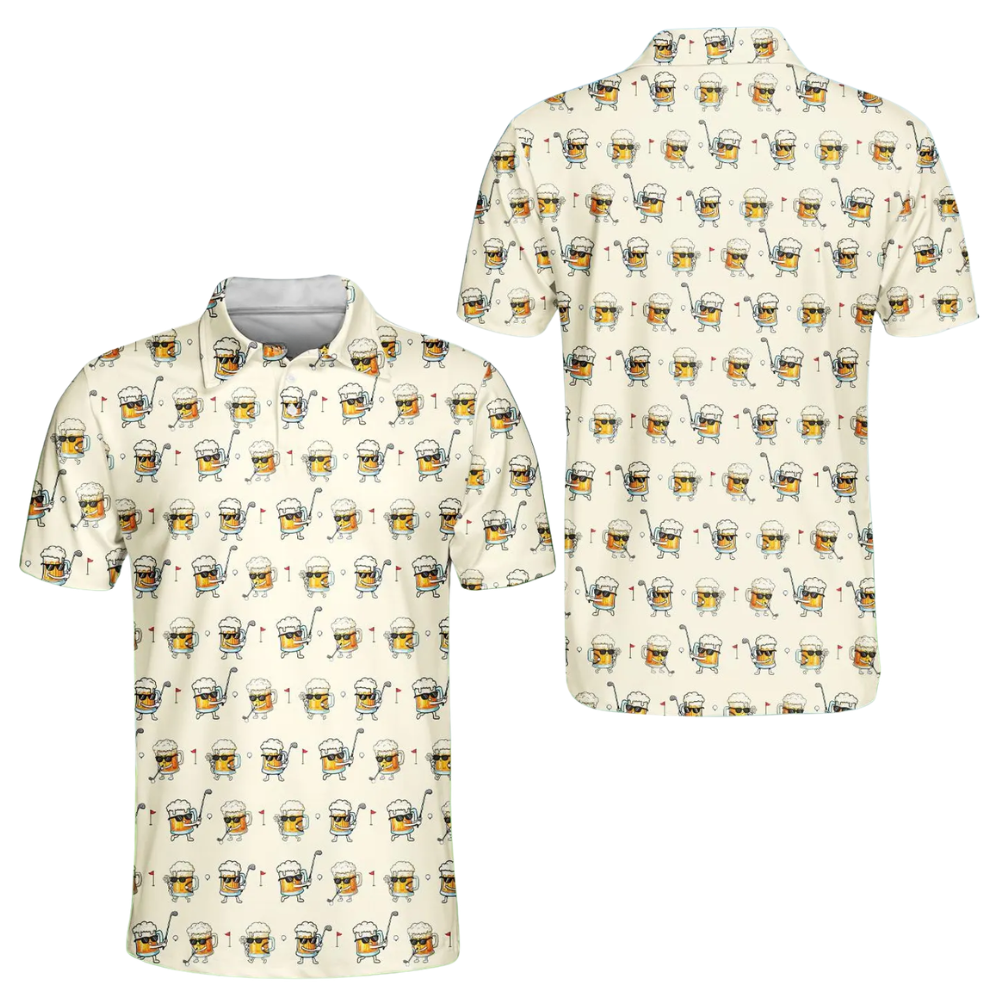 Men's Funny Beer Mug Golf Polo Shirt, Beer Golf Shirts GE0498