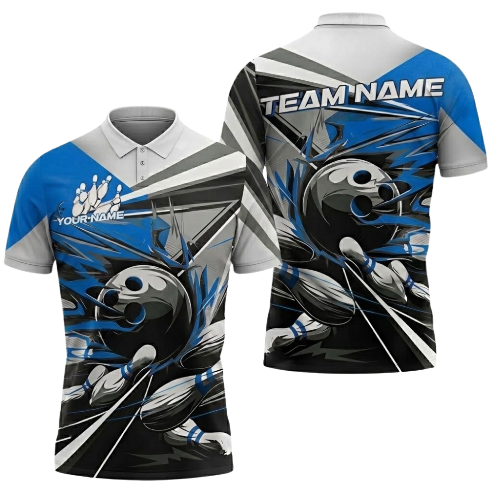 Custom Team Pink Grey Bowling Polo Shirt Mens, Custom Bowling Shirt BZ0834