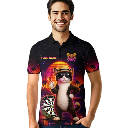 Custom Cat Funny Dart Polo Shirt For Men, Custom Cat Darts Team Shirt DZ0180