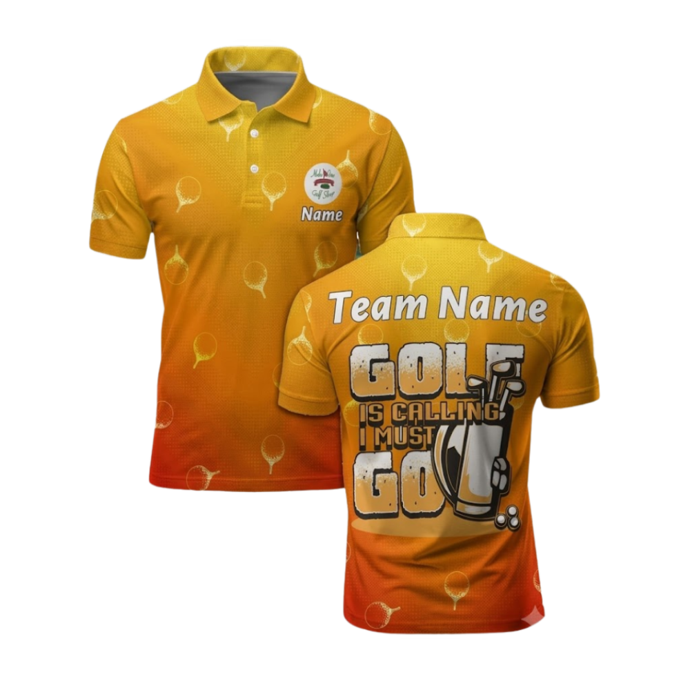 Golf Is Calling I Must Go Customized Orange Golf Polo Shirts For Men, Custom Funny Golf Team Shirts  GZ0470
