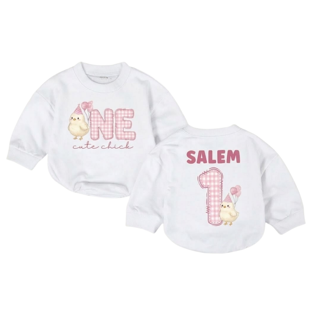 Custom One Cute Chick Baby Romper Sweatshirt, Custom First Birthday Chick Baby Romper Sweater BB0515