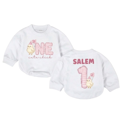 Custom One Cute Chick Baby Romper Sweatshirt, Custom First Birthday Chick Baby Romper Sweater BB0515