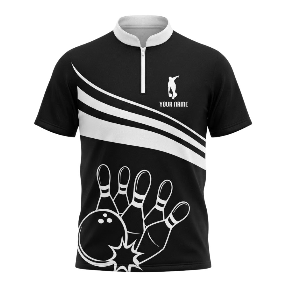 Custom Team Black And White Bowling Jersey Mens, Custom Bowling Team Shirts BZ0583