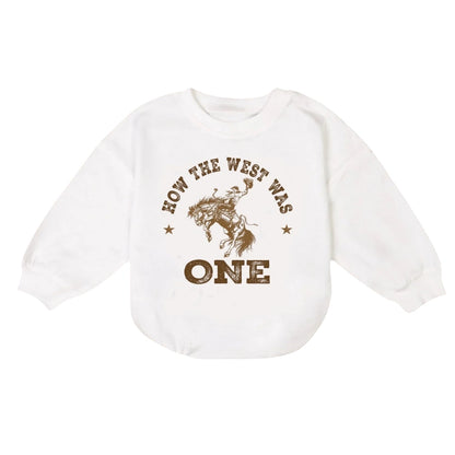 How The West Was One Baby Romper Sweater, First Birthday Baby Western Romper Sweatshirt BB0187