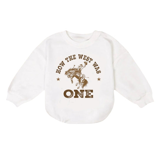 How The West Was One Baby Romper Sweater, First Birthday Baby Western Romper Sweatshirt BB0187