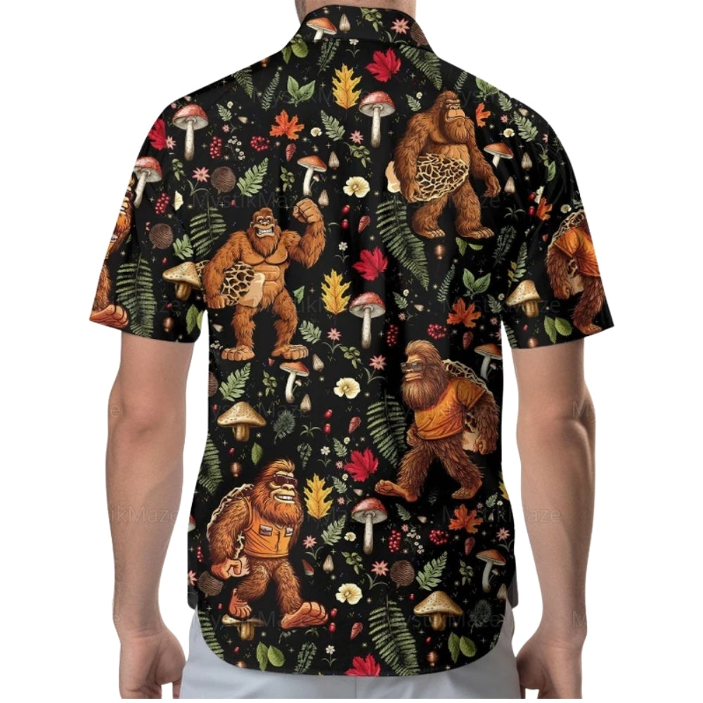 Bigfoot And Mushroom Men's Hawaiian Shirt, Tropical Bigfoot Sasquatch Hawaiian Shirts HE0154