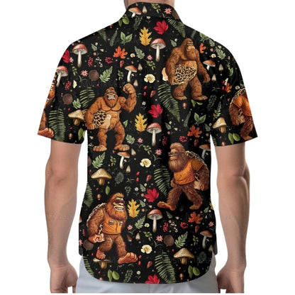 Bigfoot And Mushroom Men's Hawaiian Shirt, Tropical Bigfoot Sasquatch Hawaiian Shirts HE0154