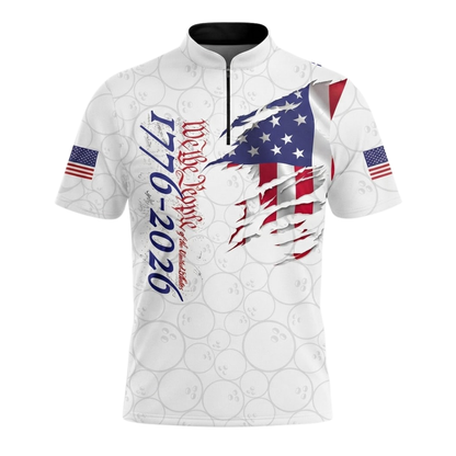 1776-2026 We The People American Flag Custom Mens White Bowling Jersey, Custom Patriotic 4th Of July Bowling Team Shirts BZ0502