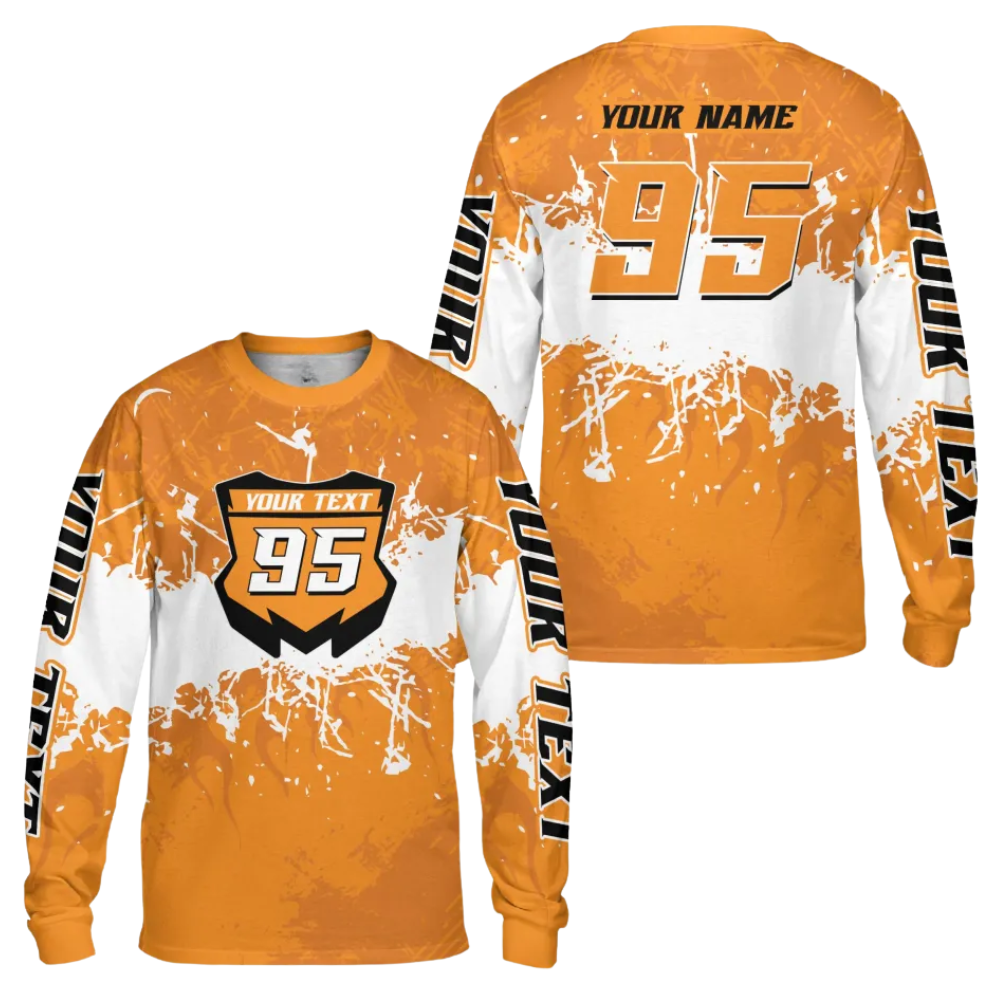 Custom Red White Racing Dirt Bike Jersey Long Sleeve For Men, Custom Dirt Bike Shirts MZ0092