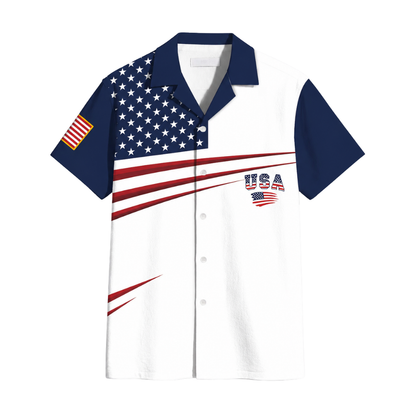 White Navy USA Flag Hawaiian Shirt For Men, 4th Of July Patriotic Hawaiian Shirts HE0358