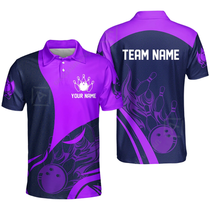 Custom Team Blue Cyan Bowling Polo Shirt Men, Custom Bowling Team Shirts BZ0629