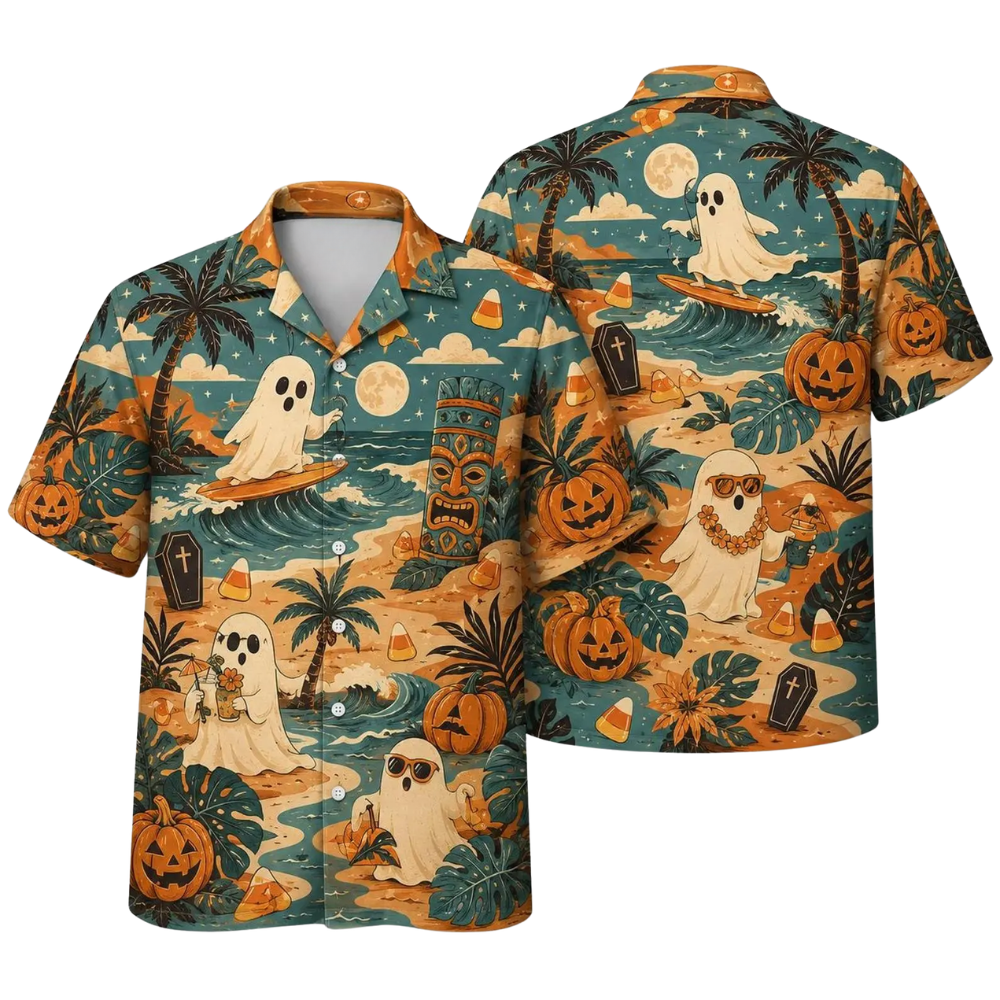 Funny Ghost Tropical Hawaiian Shirt Men Women, Halloween Hawaiian Shirt HE0667