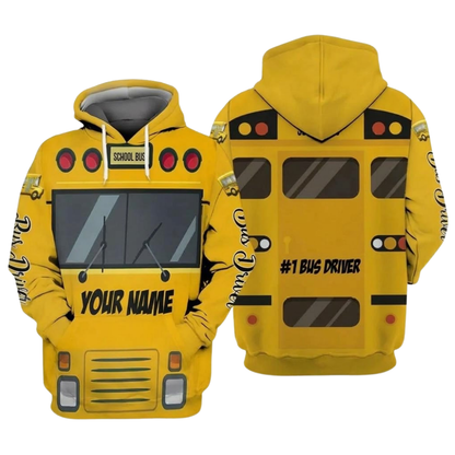Custom School Bus 3D Printed Hoodie Yellow, Custom Name School Bus Driver Hoodie 2D1264