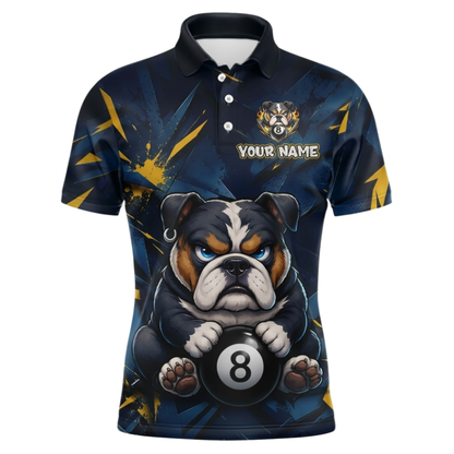 Custom Bulldog 8 Ball Polo Billiard Shirt For Men, Custom Dog Billiard Shirt For Team BIZ0343