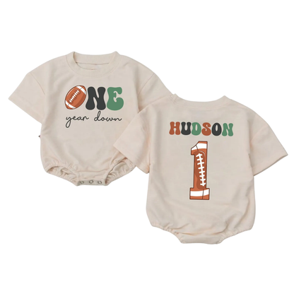 Custom One Year Down Football Baby Tshirt Romper, Custom First Birthday Baby Romper BB0035