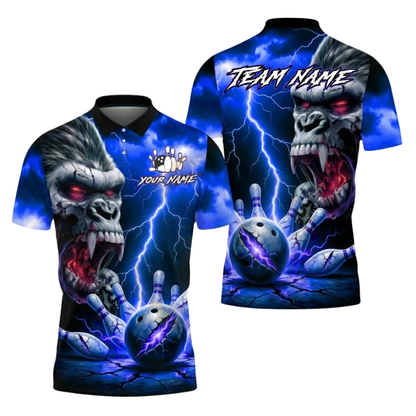 Gorilla Skeleton Custom Mens Bowling Polo Shirt, Custom Team Gorilla Bowling Shirts BZ0681