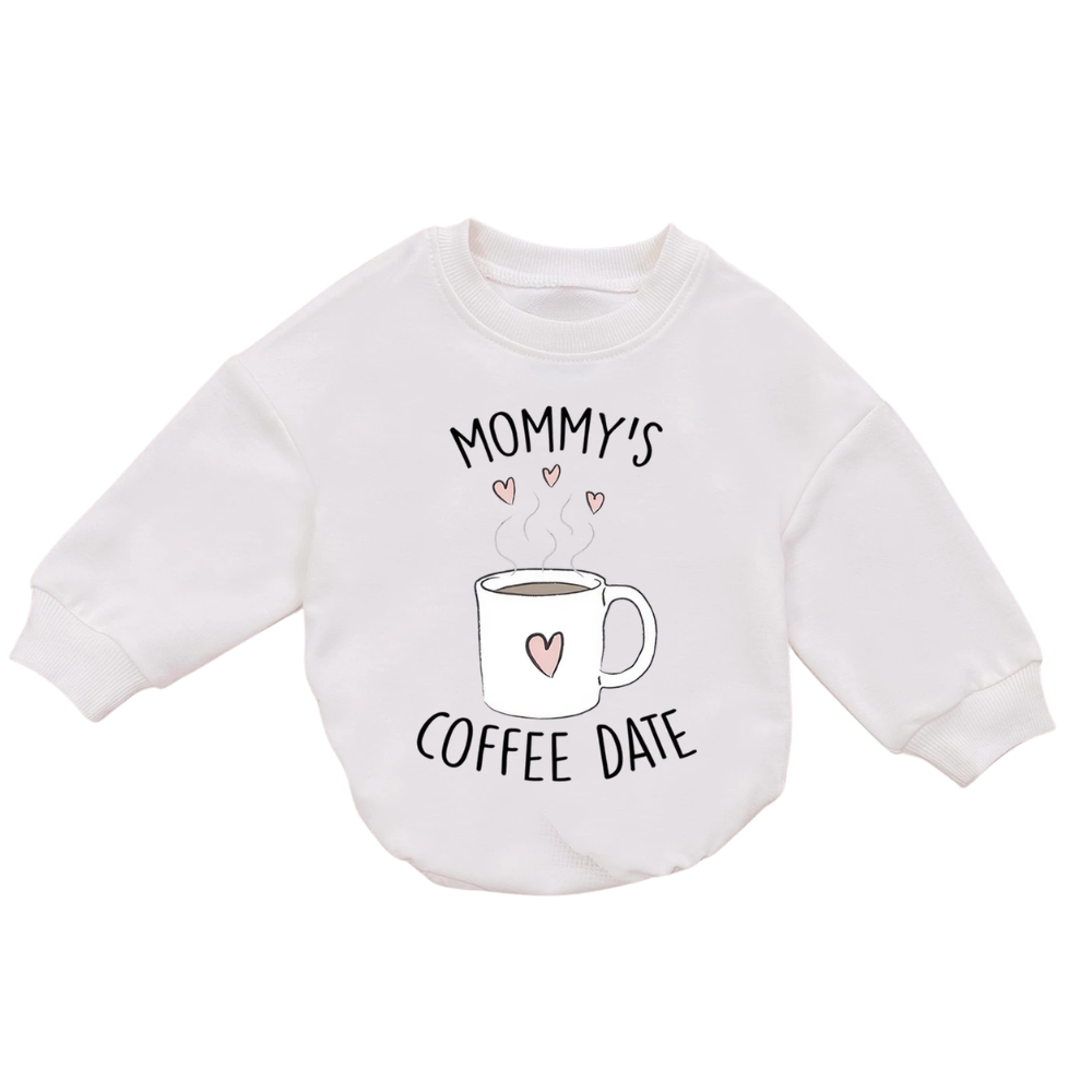 Mommy's Coffee Date Baby Romper Sweatshirt, Coffee Lover Baby Romper Sweatshirt BB0177