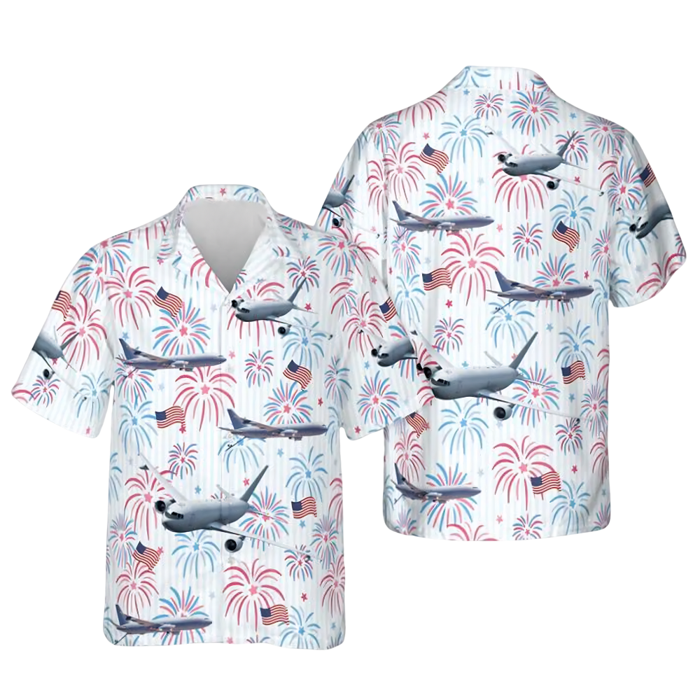 KC-46 Pegasus Aviation Hawaiian Shirt For Men, Military Aircraft Hawaiian Shirt For 4th Of July HE0722