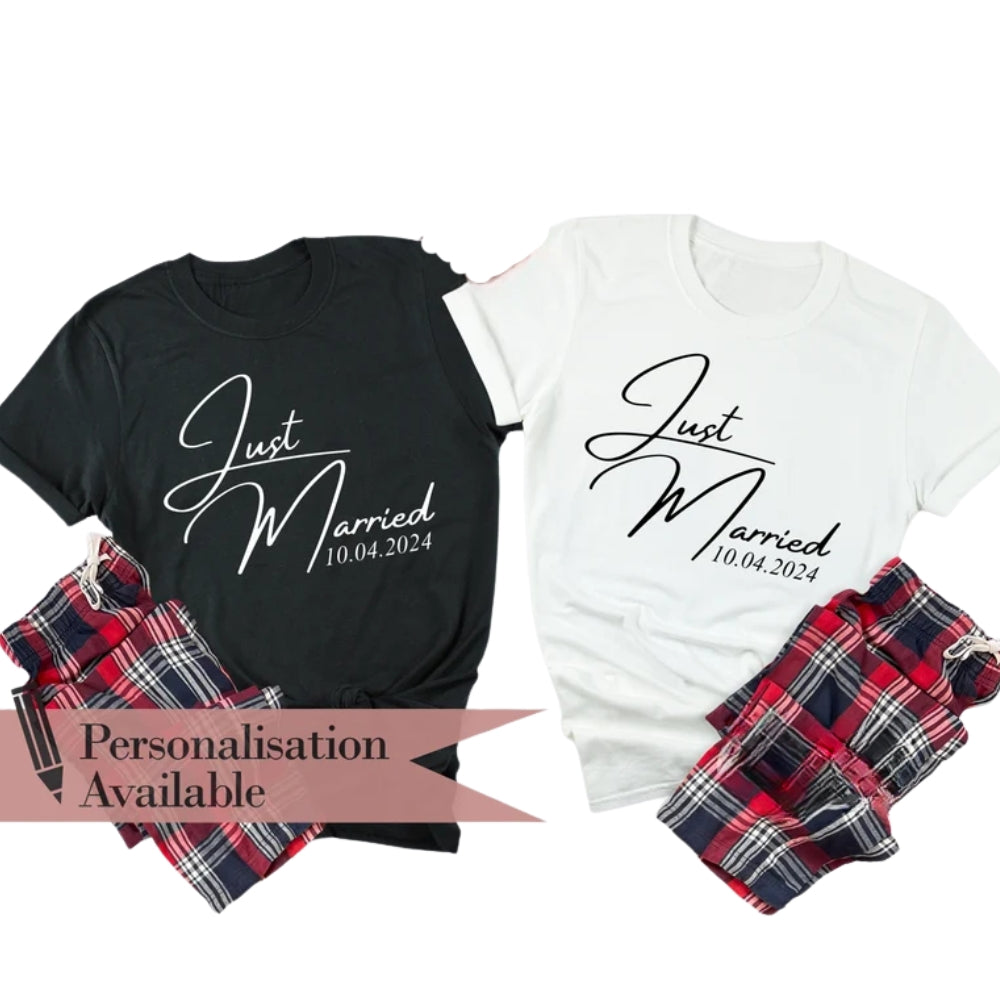 Just Married Custom Date Couple Matching T Shirts, Custom His And Her Wedding Matching Shirts ET0815