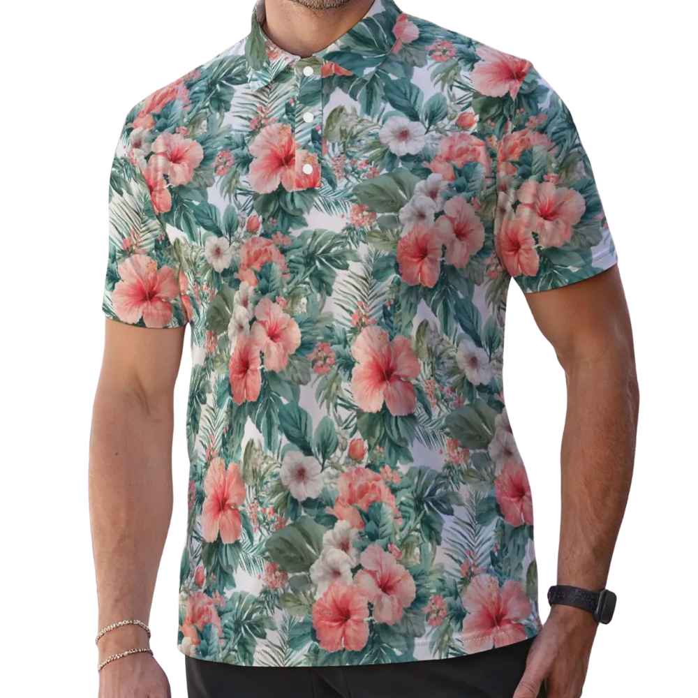 Hibiscus Matching Golf Shirt For Men And Women, Floral Tropical Matching Couple Golf Shirts GE0548
