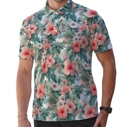 Hibiscus Matching Golf Shirt For Men And Women, Floral Tropical Matching Couple Golf Shirts GE0548