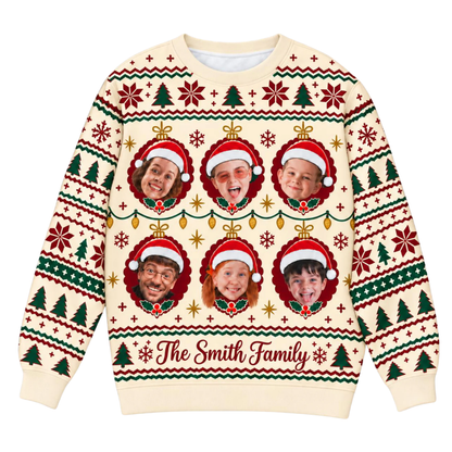 Family Faces Custom Photo Ugly Christmas Sweatshirt, Personalized Family Matching Ugly Xmas Sweater 2D1172