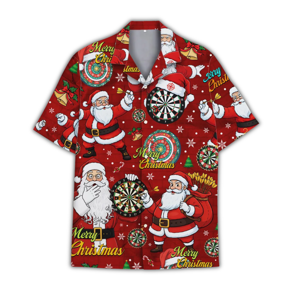 Santa Playing Darts Hawaiian Shirt For Men, Dart Player Christmas Hawaiian Shirt HE0911