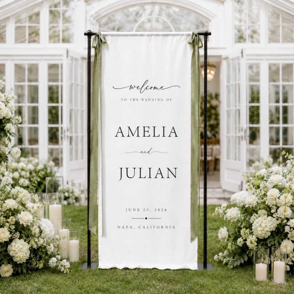 Personalized Wedding Day Fabric Welcome Banner, Custom Wedding Banner Signs WD0395