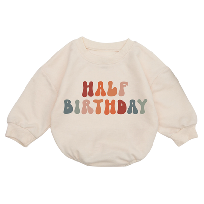 Half Birthday Baby Romper Sweatshirt, 6 Month Birthday Baby Romper Sweatshirt BB0067