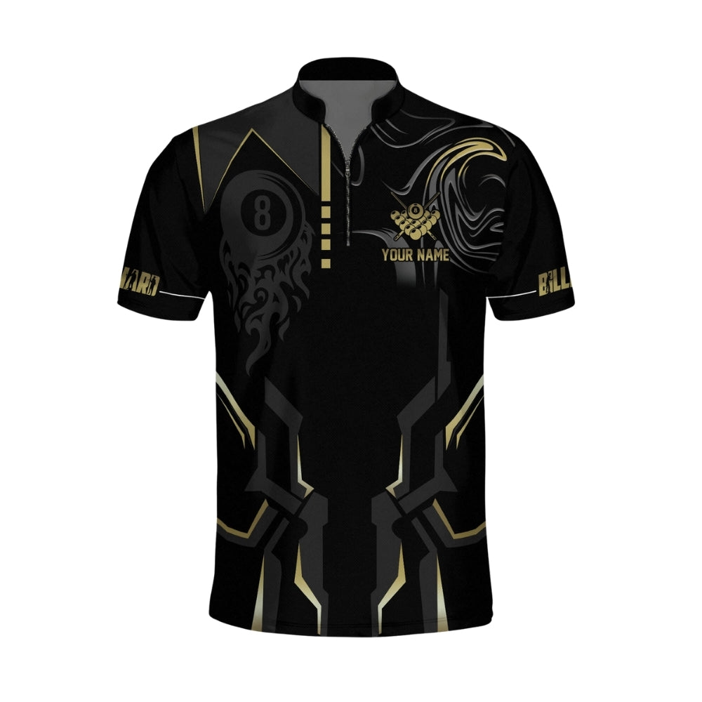 Custom Team Black And Gold 8 Ball King Billiard Jersey For Men, Custom Pool Biiliard Team Shirt BIZ0006