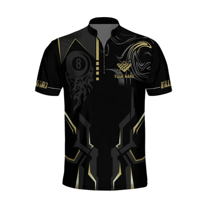 Custom Team Black And Gold 8 Ball King Billiard Jersey For Men, Custom Pool Biiliard Team Shirt BIZ0006