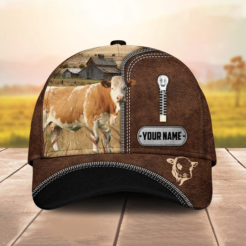 Simmental Leather Zip Pattern Customized Name Cap CA0104