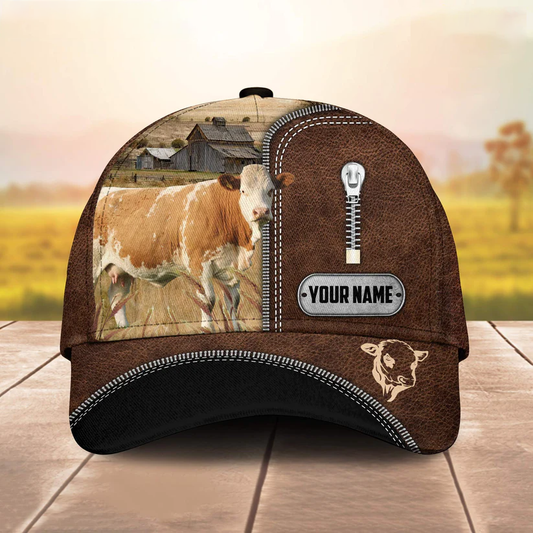Simmental Leather Zip Pattern Customized Name Cap CA0104