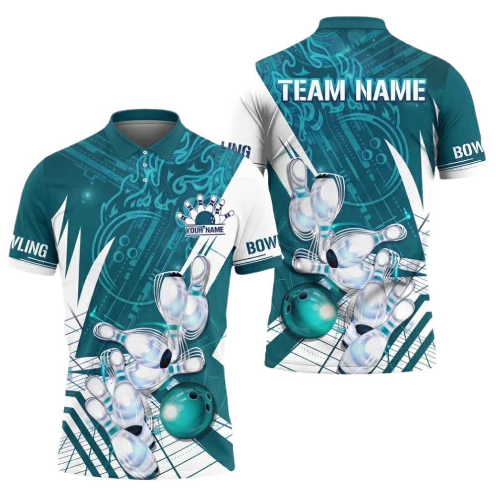 Custom Team Blue And White Bowling Polo Shirt For Men, Custom Bowling Team Shirts BZ0562