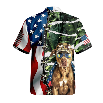 Pitbull Dog American Flag Hawaiian Shirt For Men, Pitbull Patriotic Hawaiian Shirts HE0571