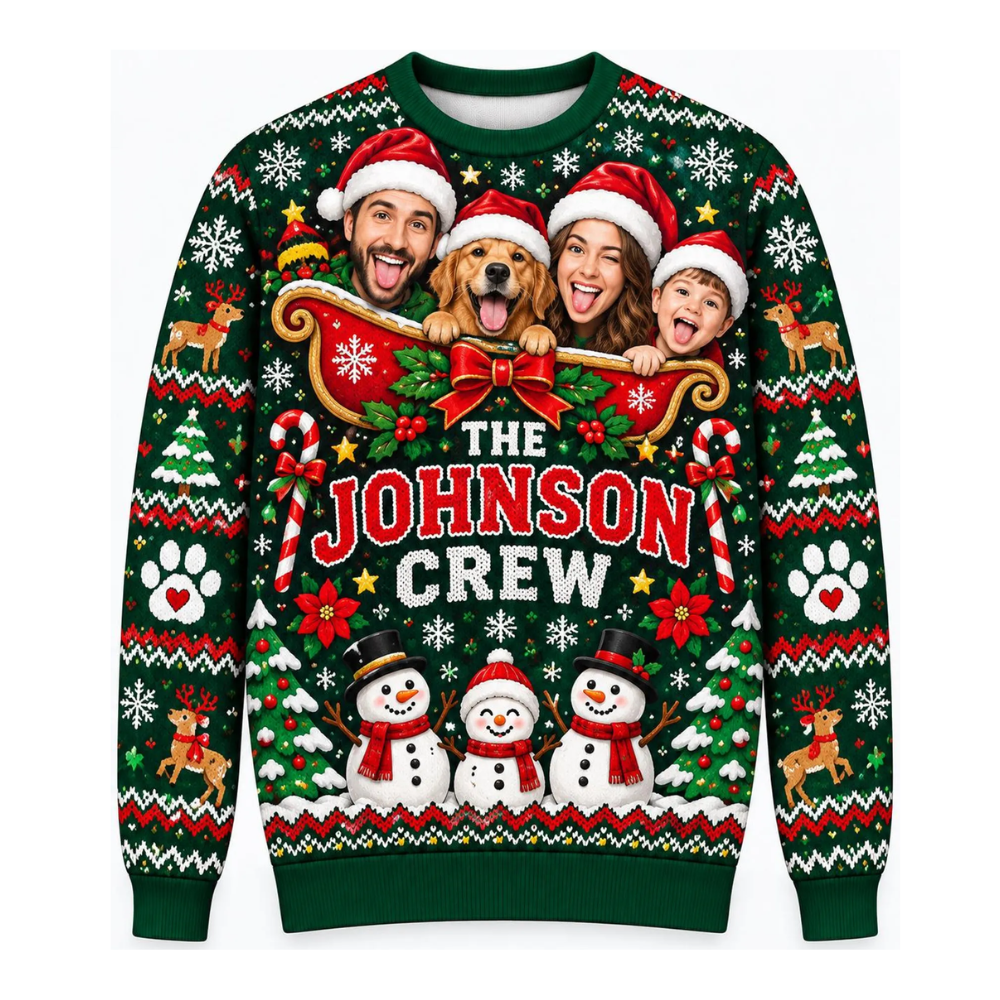 Custom Family Photo Ugly Christmas Sweater, Custom Family Name Christmas Ugly Sweatshirt 2D1213