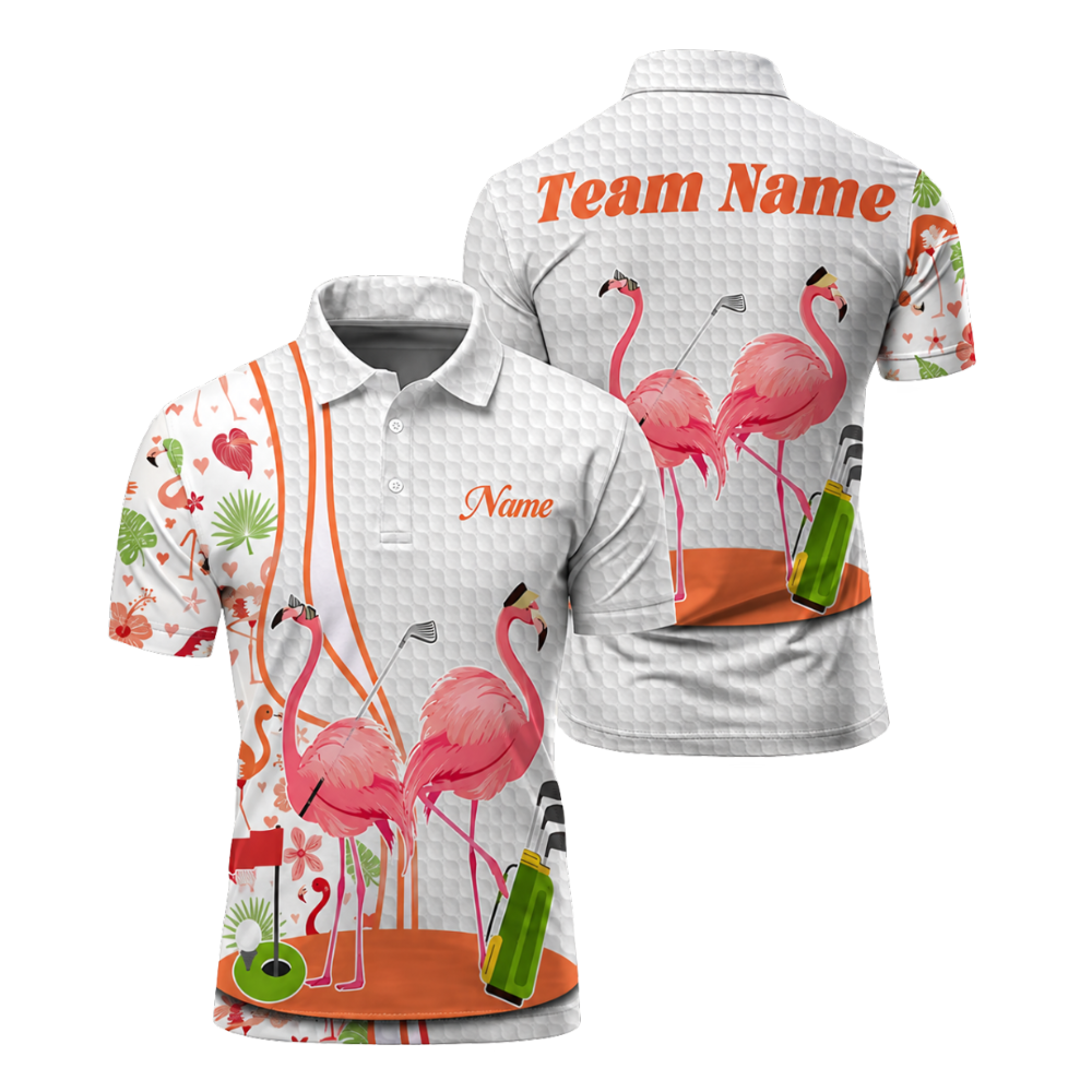 Customize Flamingo Tropical Men's Golf Polo Shirts, Custom Flamingo Golf Shirt GU0004