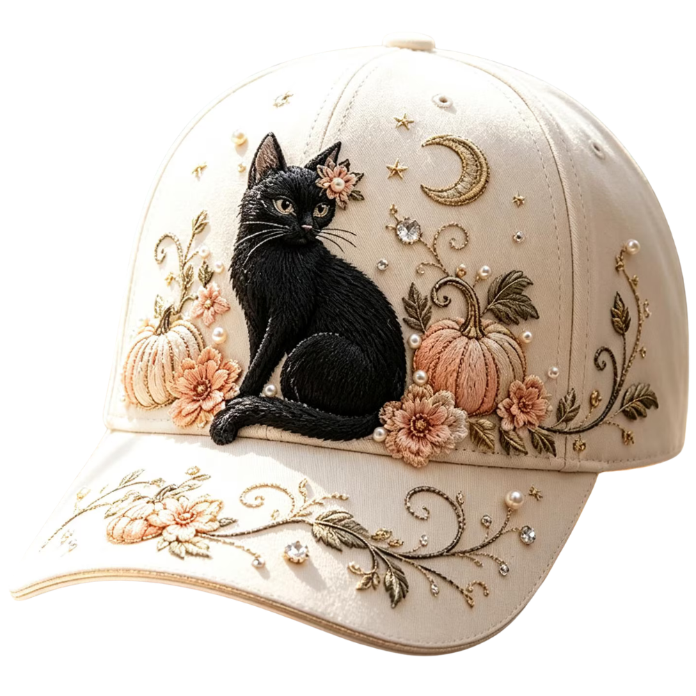 Black Cat Pumpkin 3D Printed Baseball Cap, Halloween Cat Cap For Her CP0644