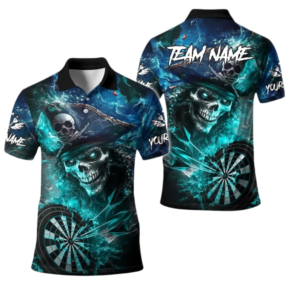 Custom Pirate Skull Dart Polo Shirt Men, Custom Skull Dart Team Shirts DE0007