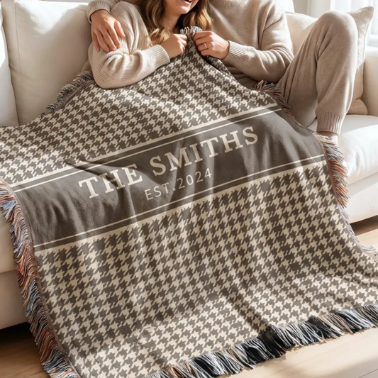 Personalized Last Name Woven Blanket, Custom Wedding Favor Blanket For Couple WD0438