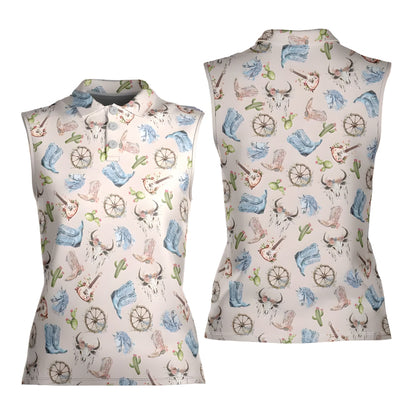 Women's Cowgirl Cactus Gols Sleeveless, Western Golf Shirts For Ladies GE0253