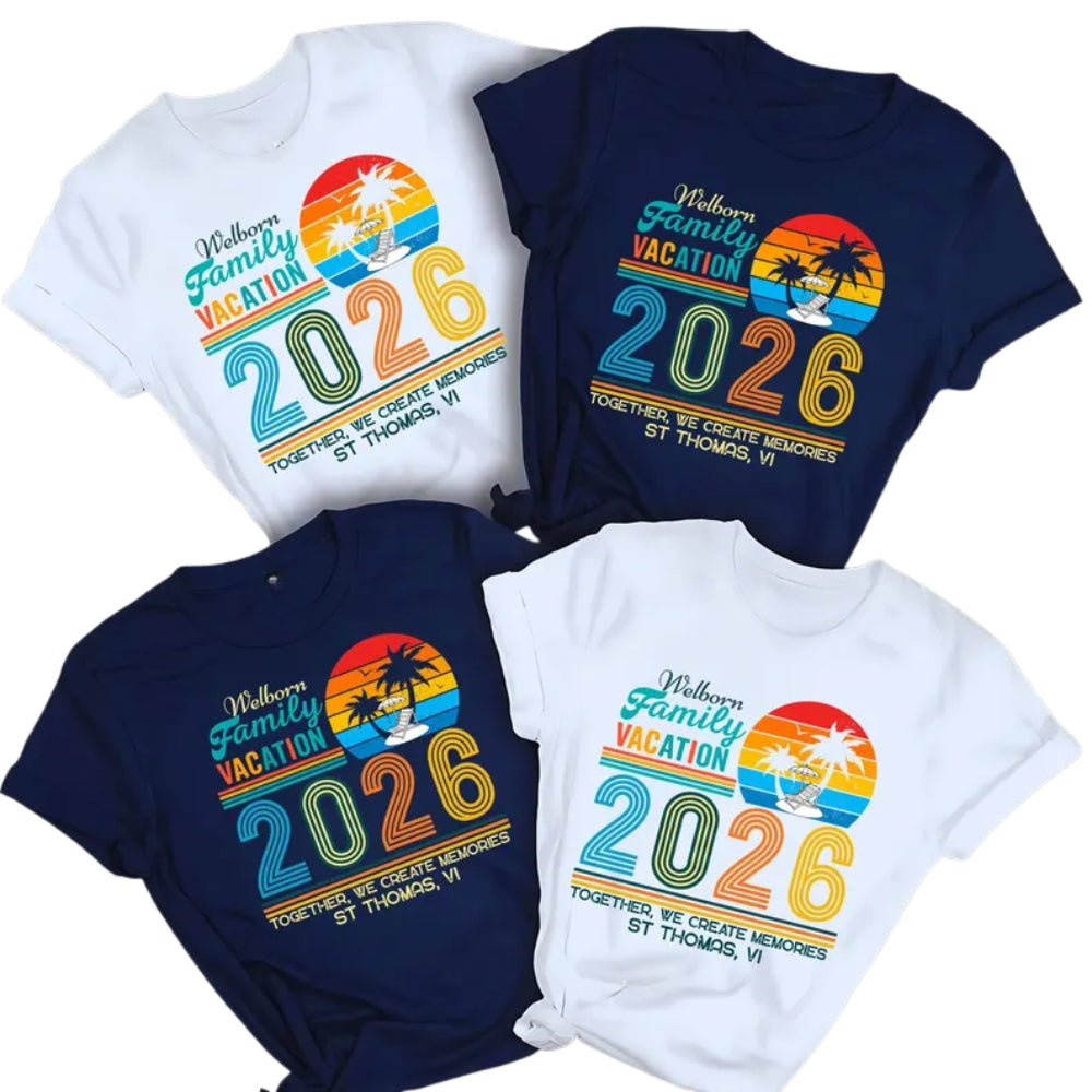 Custom Family Matching Beach Vacation 2026 T Shirts, Custom Family Vacation Shirts ET0056