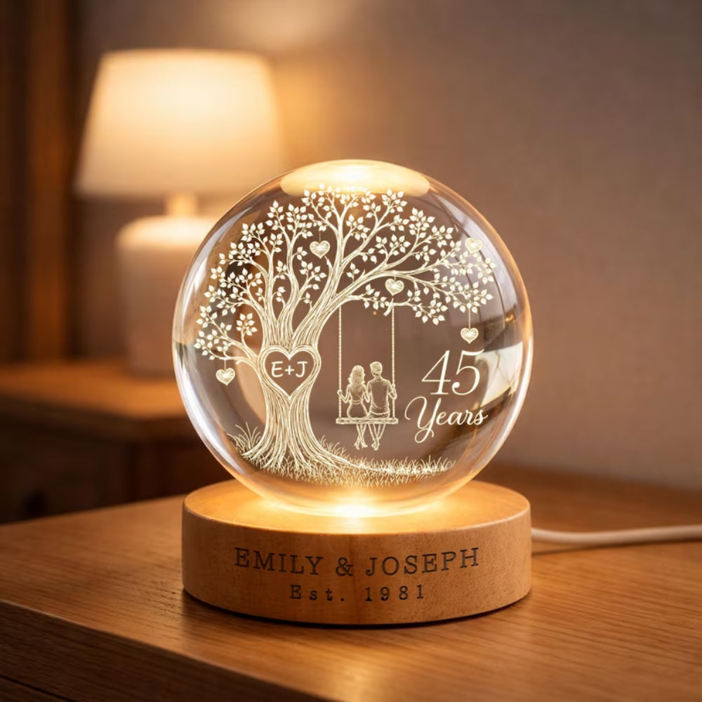 Custom 45 Years Wedding Anniversary Crystal Ball Led Night Light, Custom Sapphire Anniversary Night Light WD0835